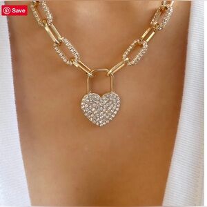 Gold crystal heart necklace and earring set
